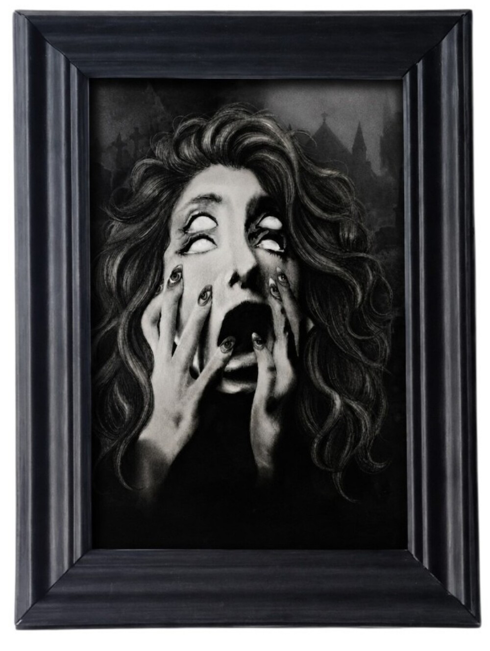 Unique Art weird halloween Gothic Woman With Finger eyes Goth Steampunk Oddy